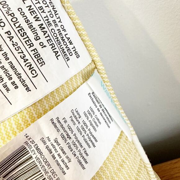 Waverly Paisley Verveine Embroidered Oblong Decorative Accessory Yellow Pillow - Picture 7 of 11